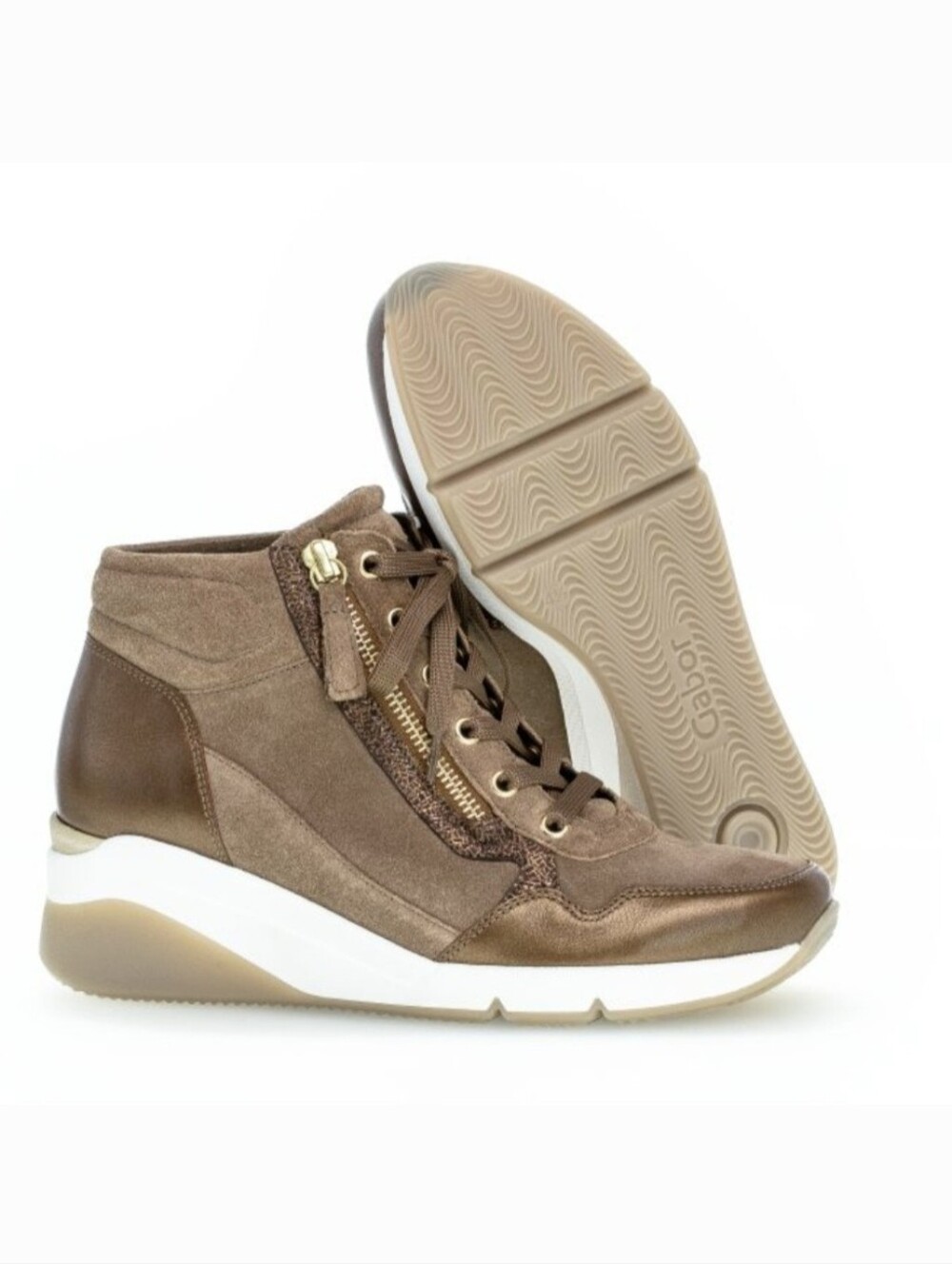 Gabor High-Top Comfort Wedge Sneakers in Brown